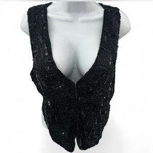 Black Beaded V-Neck Evening Vest